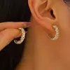 Pendientes de Aro de Diamantes con Tachuelas Cruzadas de Lujo de Alta Gama Europeos y Americanos, Pendientes Estilo Ins con Aros Completos de Diamantes, Pendientes Versátiles y Elegantes para Mujer