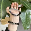 Pulseira Gradiente de Fragrância Pedra da Lua Cinza Cristal Personalizada com Flor de Obsidiana Prateada Pulseira Feminina