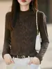 Camisa Base Tricotada Jacquard Embossado de Luxo Leve para o Dia a Dia Feminino 2026 Novo Elegante Manga Longa Versátil Emagrecedor Suéter Interno