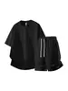 Traje deportivo de punto gofrado para hombre, nuevo modelo de verano 2026, talla grande, shorts de manga corta, conjunto casual pesado de seda helada
