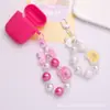 Llavero Colgante de Oso de Dibujos Animados Lindo para Hacer Tú Mismo Accesorios de Cuentas Redondas de Agujero Recto de Color Caramelo Decoración para Funda de Auriculares