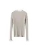 Suéter de Lana Fina para Mujer con Parche de Encaje Francés de Cuello Semi Alto Suéter Otoño Invierno Adelgazante Tejido de Canalé Capa Base