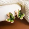 Clip para Oreja de Mariposa de Cristal Verde Dopamina Estilo Bosque Bobina de Mosquito Pendientes de Lujo Ligero Francés Pendientes de Nicho de Gama Alta