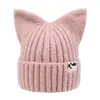 Gorro de Punto con Orejas de Gato de Nuevo Estilo Otoño e Invierno Transfronterizo para Mujer, Circunferencia de Cabeza Grande, Hace que la Cara se Vea Más Pequeña, Cálido, Casual, Moda Coreana