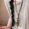 Nuevo Collar de Pluma de Bronce Zen Chino para Mujer Estilo Étnico Bohemio Doble Capa Cadena Larga para Suéter Accesorios