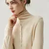 Suéter de punto de cachemira esponjoso como una nube con bordes enrollados, suéter casual de punto de dos vías, suéter de cuello alto para mujer de otoño e invierno