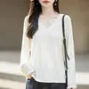 Camiseta de punto jacquard con estampado oscuro negro para mujer, cuello en V simple, manga larga, texturizada, adecuada para usar en capas, casual, corte holgado, estilo pullover