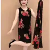 Vestido de verão duas peças para mulheres de meia-idade 40-50 anos terno estampado para mães saia