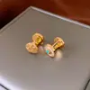 Pendientes de Sol con Textura de Nácar y Circonita, Bañados en Oro Real, Estilo Vintage, Lujo Ligero, Pendientes de Gama Alta, Accesorios para Orejas Exquisitos y Compactos