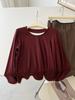 Camiseta de Manga Larga Roja de Angora Apilada Falsa de Dos Piezas Pegajosa para Mujer, Camiseta Base Interior Holgada Adelgazante de Primavera y Otoño