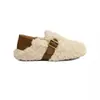 Sapatos estilo Birkenstock de sola reta, sapatos peludos, novos modelos femininos para outono e inverno, slip-on de duas vias, mocassins forrados com pelúcia, sapatos Mary Jane de algodão