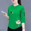 Comercio Electrónico Transfronterizo Comercio Exterior Ropa para Madres Moda de Mediana Edad Camiseta de Manga Tres Cuartos para Mujer Holgada Talla Extra Adelgazante Top de Manga Corta