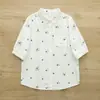 Camisa de gasa de algodón de doble capa con manga corta para mujer, fresco estampado floral de verano, suave, agradable para la piel, transpirable, absorbente del sudor, top de algodón puro de manga media