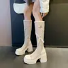 Botas Largas Transpirables de Malla para Mujer 2025 Nuevo Nicho Remache Botas de Montar de Tubo Alto Adelgazantes Botas de Suela Gruesa para Aumentar la Altura
