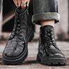 Botas de hombre de otoño e invierno, botas cortas nuevas, suela gruesa negra, estilo retro británico, con estampado de cocodrilo, zapatos para hombre