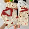 Pijama de Tres Piezas de Manga Corta para Mujer, Estilo Japonés de Alto Aspecto con Bloques de Color de Cachorro de Manzana, Estilo Ins, Ropa de Casa para Verano, Fotos Reales al por Mayor