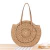 Bolso de playa tejido de paja para mujer, para vacaciones, ocio, viajes, verano, sencillo, redondo, con hombro, portátil