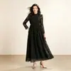 Ropa de Fábrica al por Mayor en Stock Ropa para Mujer Vestido Largo de Encaje con Cuentas de Industria Pesada Transfronteriza de Gran Oscilación Cuello Alto Manga Larga