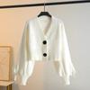 Cardigan de Tricô Solto 2024 Outono e Inverno Novo Design Elegante Suéter Casaco Feminino Manga Longa Botão