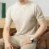 Camiseta de punto para hombre de manga corta, estilo Lyocell Old Money, ropa para hombre, verano 2026, nueva, de negocios, color liso, casual, para mediana edad