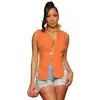 Camisa sexy de verano nueva para mujer europea y americana, color liso, diseño LAZADA, top sin mangas, cuello alto independiente