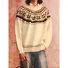 Suéter de Punto Fair Isle Jacquard Cálido Color Retro Cuello Redondo Pulóver Suéter Fair Isle para Hombre