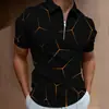Camisa Polo Masculina Estampada 3D Manga Curta Gola Polo Caimento Casual Top Roupa Masculina Europeia e Americana