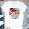 2023 Camiseta feminina de manga curta feminina moda estampada manga curta estação independente tamanho europeu camiseta básica gola redonda