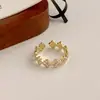 Anel de Trevo de Quatro Folhas de Alta Qualidade Microcravejado com Zircônia, Anel Aberto Ajustável Vazado Moderno Personalizado para Dedo Indicador