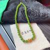 Collar de calcedonia y esmeralda de estilo chino original para mujer, cadena de clavícula con calabaza dorada y arena, cadena de lana combinable a la moda Ruyi