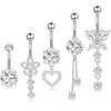 Set de 5 Piezas de Piercings de Ombligo Hechos de Acero Inoxidable con Flor Incrustada Zirconio Colgante de Corazón de Melocotón Anillo de Ombligo Joyería para Piercings Corporales