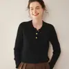 Suéter con Cuello Polo y un Diseño Femenino de Cuello Solapa, Suéter de Cachemira, Camiseta Básica de Punto Suave Casual de Nicho para Otoño e Invierno