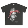 Camiseta de Manga Curta com Estampa 2PAC Tupac Europeia e Americana Streetwear Americano Marca Tendência Solta Oversize Unissex Atacado