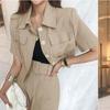 Conjunto Transfronterizo 2026 Verano Nuevo Estilo Coreano Elegante Ajustado Top de Solapa Corta y Shorts de Cintura Alta Conjunto de Dos Piezas para Mujer