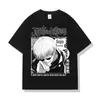Camiseta Branca Impressa Estilo Anime Japonês Bidimensional Transfronteiriça para Adolescentes e Casais com Manga Curta