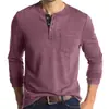 Camiseta de Manga Larga para Hombre 2026 Transfronteriza Algodón Corte Delgado Cuello Henley Bolsillo Camisa Base Transpirable Absorbe la Humedad Top para Hombre