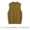 Cashmere! Colete de tricô sem mangas de gola alta solto de outono regata feminina de alta qualidade para outono e inverno camada base aquecedor de ombro