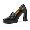 Sapatos de Salto Alto para Mulheres 2025 Primavera e Outono Novo Estilo Versátil Confortável Salto Bloco Corte Médio Sapatos de Salto Único Plataforma Impermeável Sapatos de Trabalho