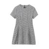 Vestido curto slim em formato de pied de poule clássico, estilo europeu e americano, atacado, novo, gola redonda, manga curta