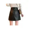 Falda Corta Mini A-Line de Cuero PU Adelgazante de Chica Popular Cintura Alta para Mujer Primavera/Otoño Nueva Moda Cremallera Abertura Falda Midi Petite