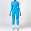 Mono de yoga de una pieza sin costuras de estilo europeo y americano, pantalones de manga larga, cuello abierto, cremallera, ropa deportiva ajustada de una pieza