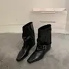 Botín de Tacón Grueso Cuadrado Temporada Primer Encuentro Otoño/Invierno 2026 Nuevo Hebilla de Cinturón Bota de Tobillo Retro Adelgazante Corta Moda