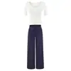 Estilo puramente seductor, escote corazón fruncido tridimensional, camiseta corta de manga corta + pantalones anchos holgados con caída natural, conjunto para mujer