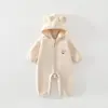 Enterizo con capucha para bebé para otoño e invierno, ropa de una pieza con cierre para bebé, enterizo largo a prueba de viento para bebé para usar al aire libre