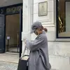 Estilo de Celebridad Longitud Media Por Encima de la Rodilla Hecho a Mano Alta Definición Cuello de Solapa Traje Abrigo Casual Abrigo de Lana Doble Cara para Mujer