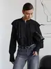Blusa con Volantes Estilo Palacio 2026 Primavera Elegante Holgada Negra Cuello Alto Camisa de Gasa Ropa para Mujer de Comercio Exterior