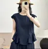 Camiseta Sin Mangas con Dobladillo Fruncido Estilo Artístico para Mujer 2026 Verano Cuello Redondo Holgada Adelgazante Versátil Top A11977
