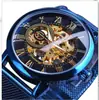 Nuevo Reloj Forsining para Hombre, Moderno, Casual, Clásico, Popular, Correa de Malla Azul, Reloj Mecánico Manual