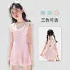 Traje de Banho Infantil Feliz Yuan para Meninas, Peça Única com Saia Plissada de Coelhinho de Desenho Animado, Anti-Exposição, Amigo da Pele, Traje de Banho para Férias e Fontes Termais