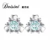 Nuevos aretes de botón de plata S925 azul cielo topacio natural forma de corazón flor Daisini aretes Mori